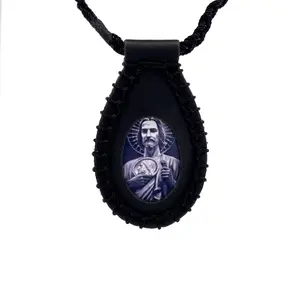 St Jude Black Leather Scapular Necklace