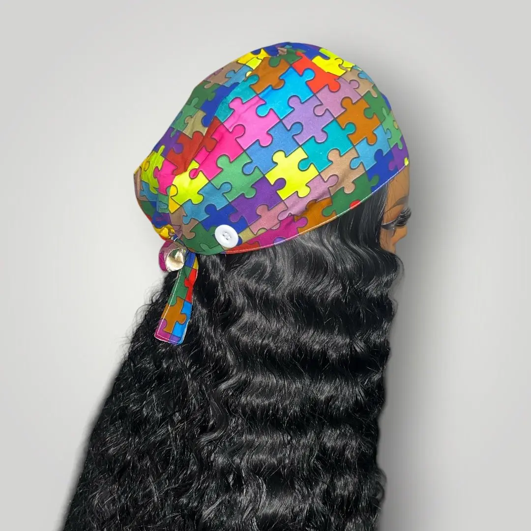 Autism Acceptance Satin-Lined Tie Back Scrub Cap