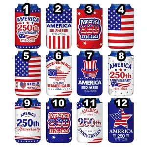 250th Anniversary American Can Cooler Sleeves, Patriotic 4th of July Drink Holders, Insulated Beverage Covers for Independence Day Party Decor