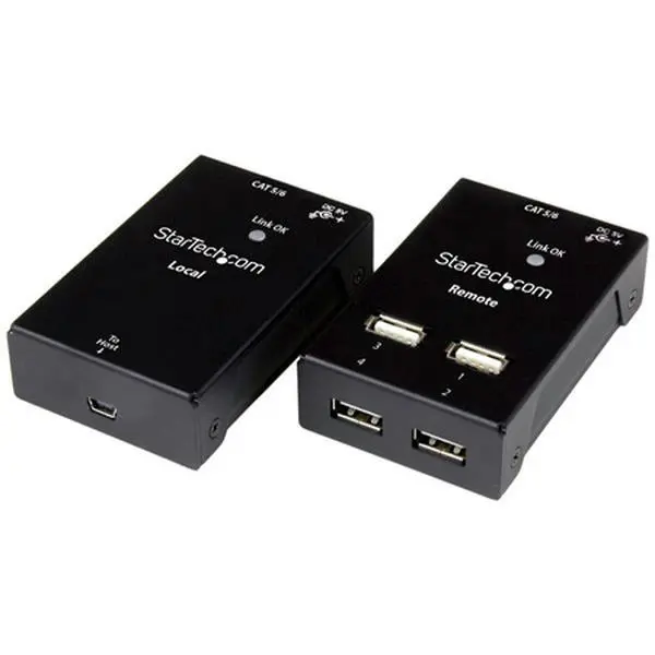 StarTech ST-USB2004EXTV 4-Port USB 2.0 Extender - 4-Port Design, Compact Form, Hot-Swap Compatible, 165 ft Cat5/Cat6 Range, Power Supply, Transmitter & Receiver Kit, 0.9h x 3.1l in, 3 lbs, Universal Power Adapter, 10W Max, 100-240 AC Compatibility