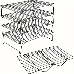 5-Tier Heavy-Duty Foldable Baking & Cooling Rack - Bakeware - Cast Iron Stackable Rack with Even Heat Distribution, Space-Saving Black for Cookies, Cakes, Muffins, Pie - Compatible with Countertop, Convection & conventional Ovens