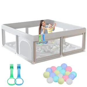 50 x 50 inch Baby Playpen with Ocean Balls and Pull Rings, Playpen  Babies and Toddlers, Baby Fence Playards, Safe Structure and Soft, Skin-Friendly Fabric with Zipper Gates.