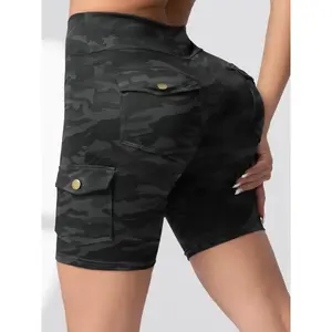 Women’s camo print cargo shorts — casual, comfortable, breathable skinny shorts for daily outdoor wear; ladies’ summer bottoms, camouflage