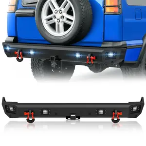 【EYOUHZ】Off-Road Rear Bumper Compatible with 1999-2004 Land Rover Discovery 2 Rock Crawler Bumper Equipped with 4 x 18W LED Lights, 2" Standard Hitch Receiver, Sensor Mounting Holes & D-rings, Black