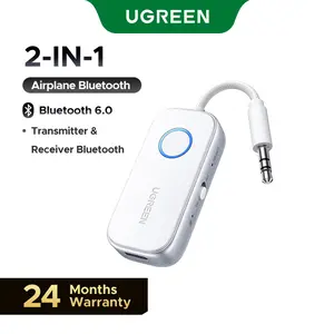 UGREEN Airplane Bluetooth 6.0 Transmitter Receiver for 2 Airpods or Headphones, Airplane Travel Essentials 2-in-1 Wireless Bluetooth Adapter, 3.5MM AUX Jack Adapter on Flight, TV, Car Stereo,TikTokShopSpringGlowUp,Greenish