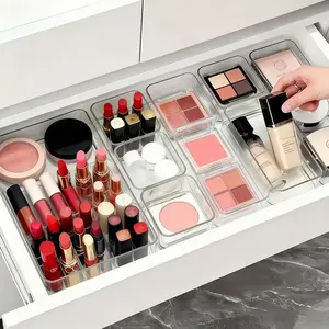 8 pieces/set. Drawer-integrated storage box, Beauty Supplies Organizer, for organizing cosmetics, skincare products, and other items on a dressing table surface. Suitable for drawers of all sizes.