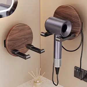 Hair dryer bracket wall-mounted bathroom air duct hanging rack Walnut hair dryer rack punching-free bathroom
