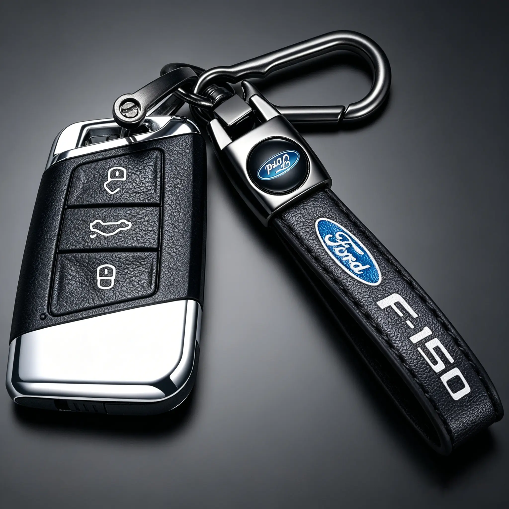Genuine Leather keychain Ford F150 F-150 Series Kevchain-Heavy Duty 360 ° Swivel & Anti-Loss D-Ring CarAccessory ,Metal Key Chain Ring for Men & Women, Premium Car Accessories, Durable Ford F150 Keychain Ford Truck Accessories Car Keychain Set