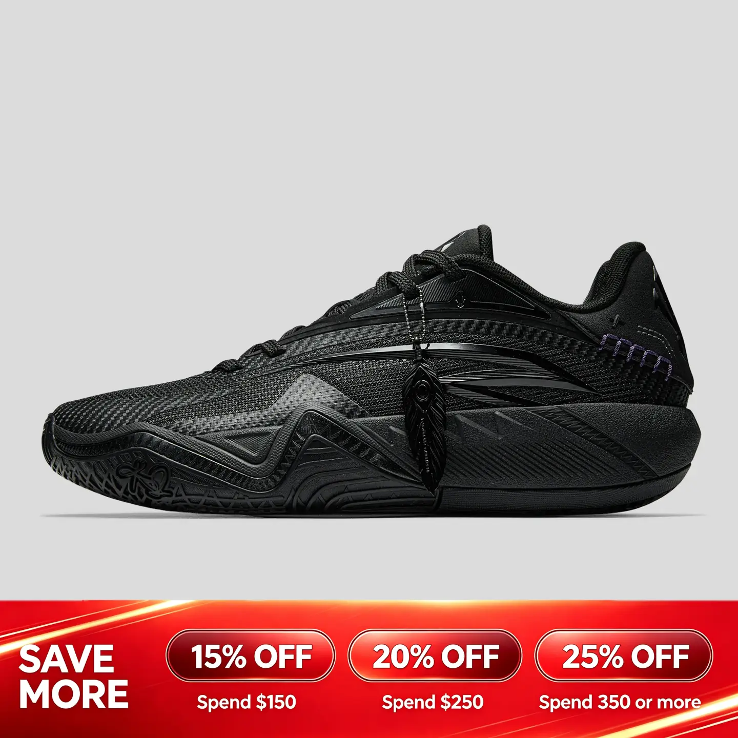 ANTA MEN KAI 3 Triple Black Kyrie Irving Basketball Shoes Rebound Cushioning High Performance