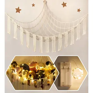 Stuffed  Hammock Corner Storage with LED Light -  Hammock Large Plushie Net - Stuffed  Holder Hanging Organizer - Teddy Bear Hammock Room Decorations Preppy   Room Decor