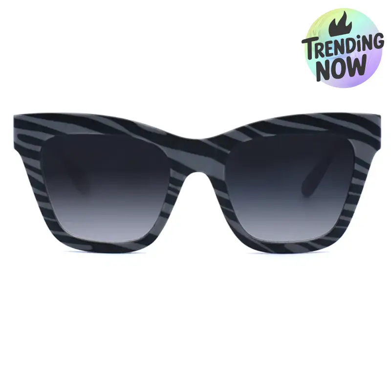 Cosmo - Grey Zebra - Tangle Free Cat Eye Sunglasses - FDA Shatter-Resistant Lenses - UV400 - For Women & Men, Frames, Rubber, Sunglasses For Women, Trendy Look, Shatterproof, Uv Protection, Oversized, Trends