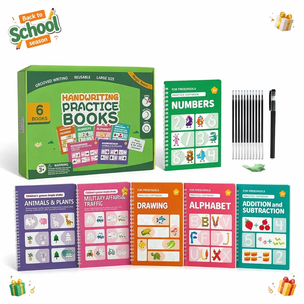 Kids DIY Art Craft Learning Kit - Reusable Drawing Activity Set with Magic Disappearing Pen, Creative Groove Painting Books, Coloring Practice Pages, Montessori-Inspired Hands-On Toy, Screen-Free Gift for Ages 3+ (Animals Theme)