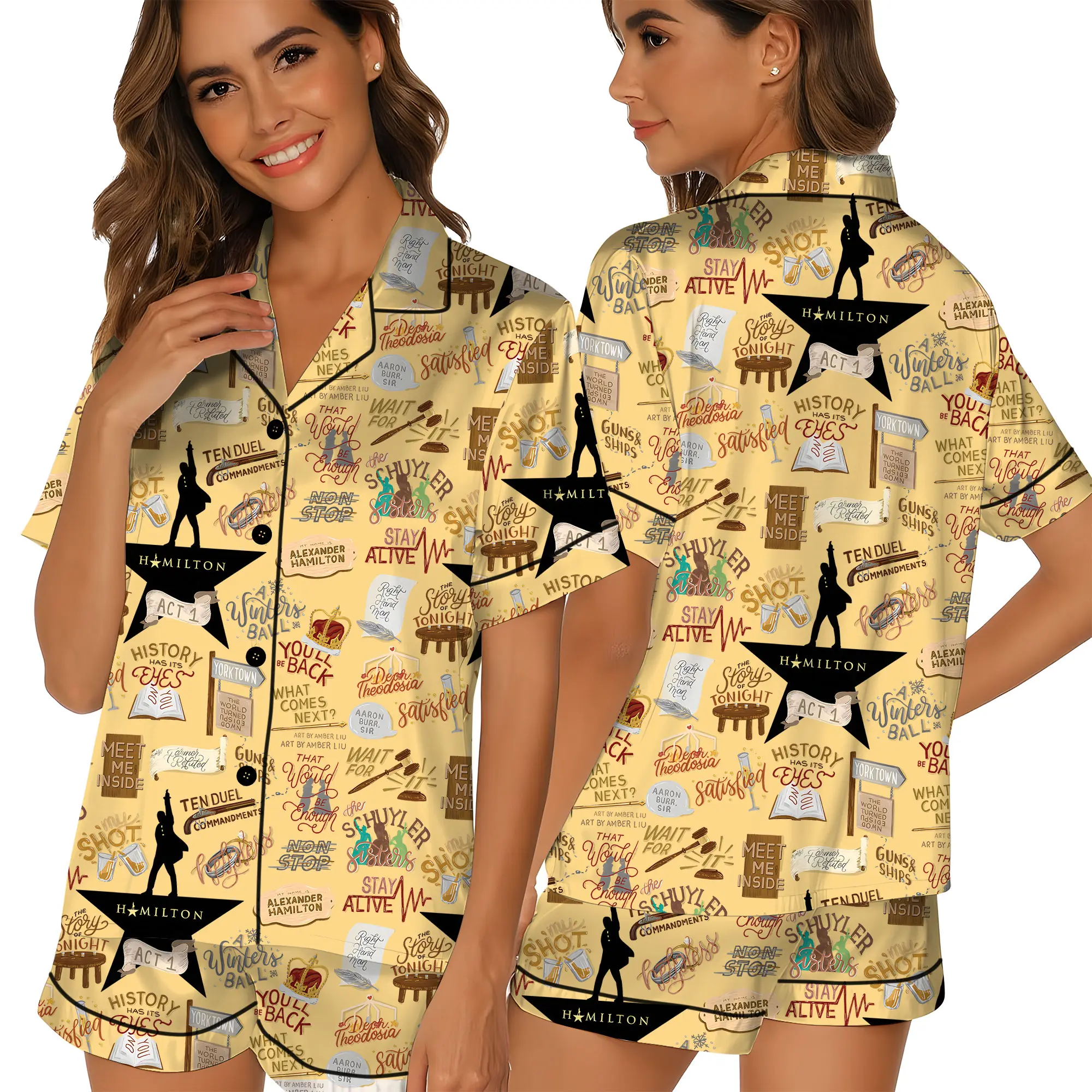 Hamilton Musical Short Satin Pajamas, Broadway Theater Pajamas, Musical Sleepwear, Alexander Hamilton Pajamas Set, Hamilton Fan Gift