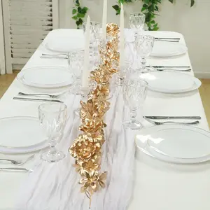 Metallic Gold Artificial Flower Garland – 6.5ft Magnolia & Jasmine Hanging Vine for Table, Arch & Backdrop Decor