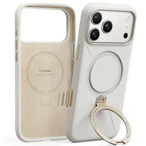 Torras Ostand Q3 Silicone Case for iPhone 17/17 Pro/17 Pro Max, Fits Magsafe, 360 Spin Ring Stand, Liquid Silicon Grip, Protective Cover