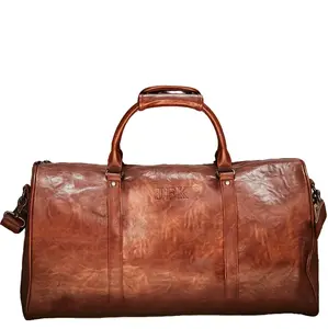 Embossed Men’s Duffle Bag - Large Weekend Bag with Suitcase Strap, Brown Vegan Leather, Travel Companion for Business or Leisure