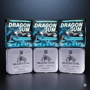 Dragon Gum Family Pack | Icy Mint Probiotic Chewing Gum Bundle with 2x16pc Packs & 2x8pc Tins | Xylitol Remineralizing Energy Boost Variety Gum Set