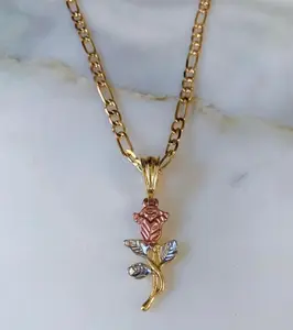 18k Tricolor Gold Plated Rose Necklace