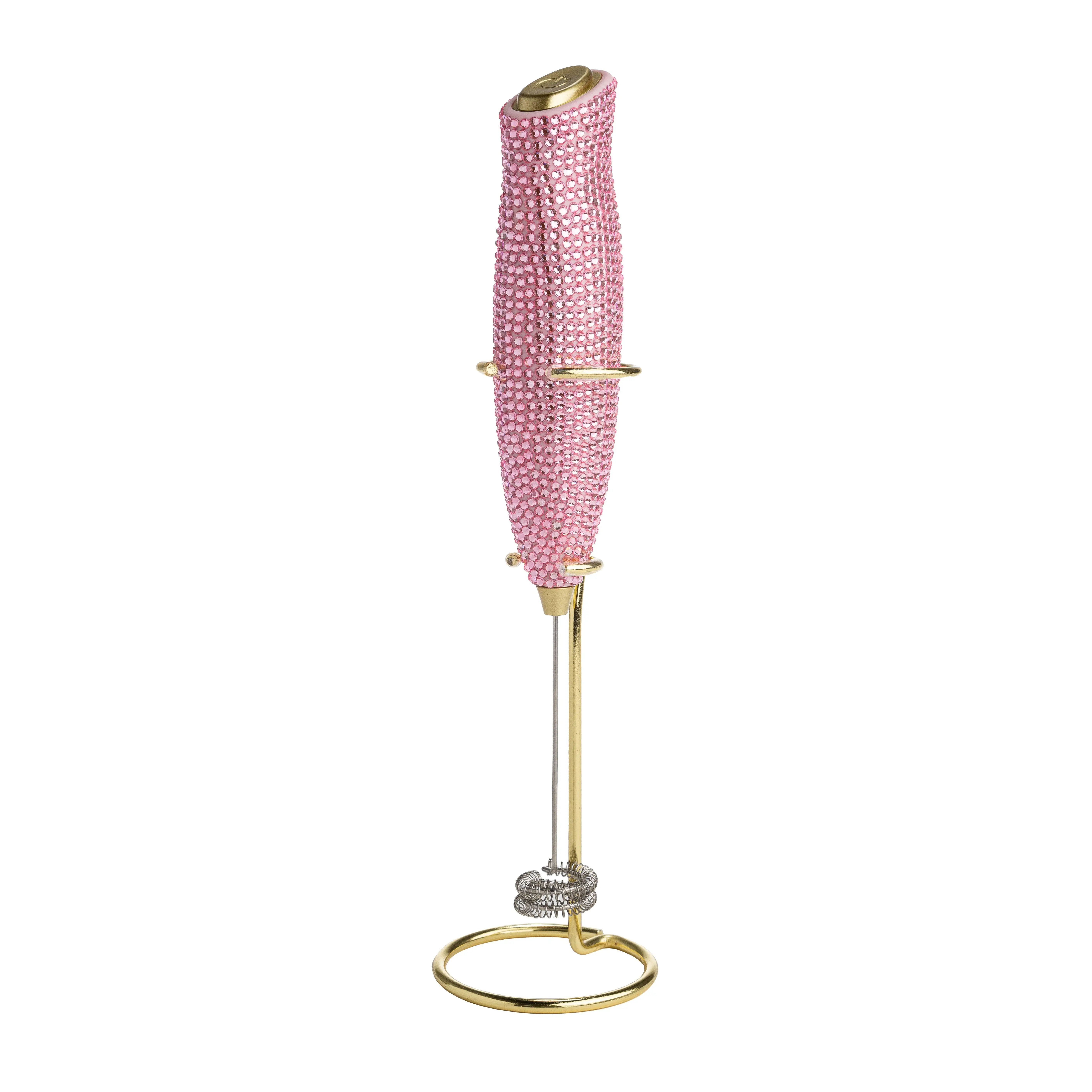 Paris Hilton Electric Milk Frother, Handheld Mixer with Rhinestone Handle, Battery Operated for Lattes, Matcha & More