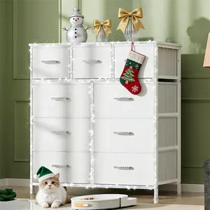 【Christmas】Mr IRONSTONE 9 Drawers Dresser for Bedroom, Storage Drawers, Fabric Storage Tower with 9 Drawers, Chest of Drawers with Steel Frame, Drawer Organizer, Wood Top for Nursery, Living Room, Closet