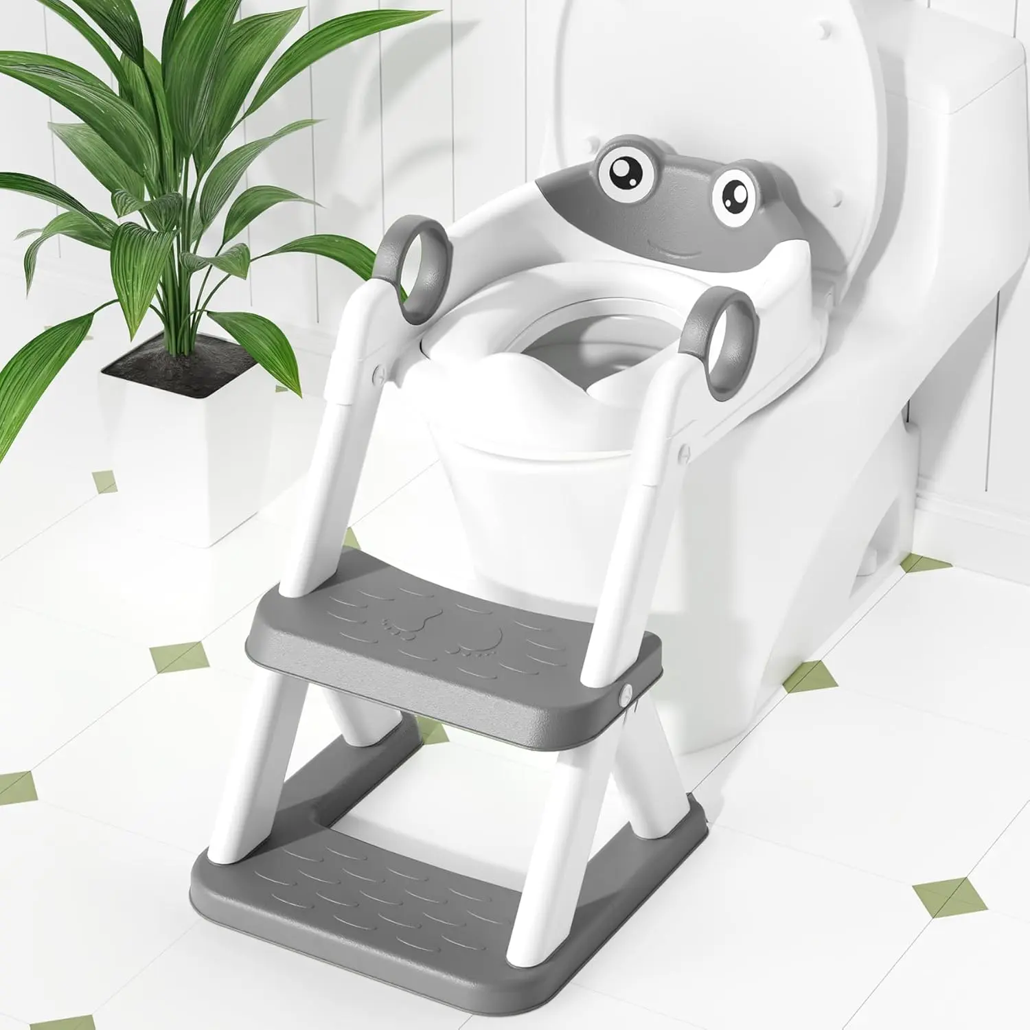 Toddler Potty Training Seat with Foldable, Adjustable Step Stool Ladder, Handles, and Splash Guard for Boys & Girls - Gray, Potty Trainer Toddler, Urinals, Unisex, Toddler Toilet Seat