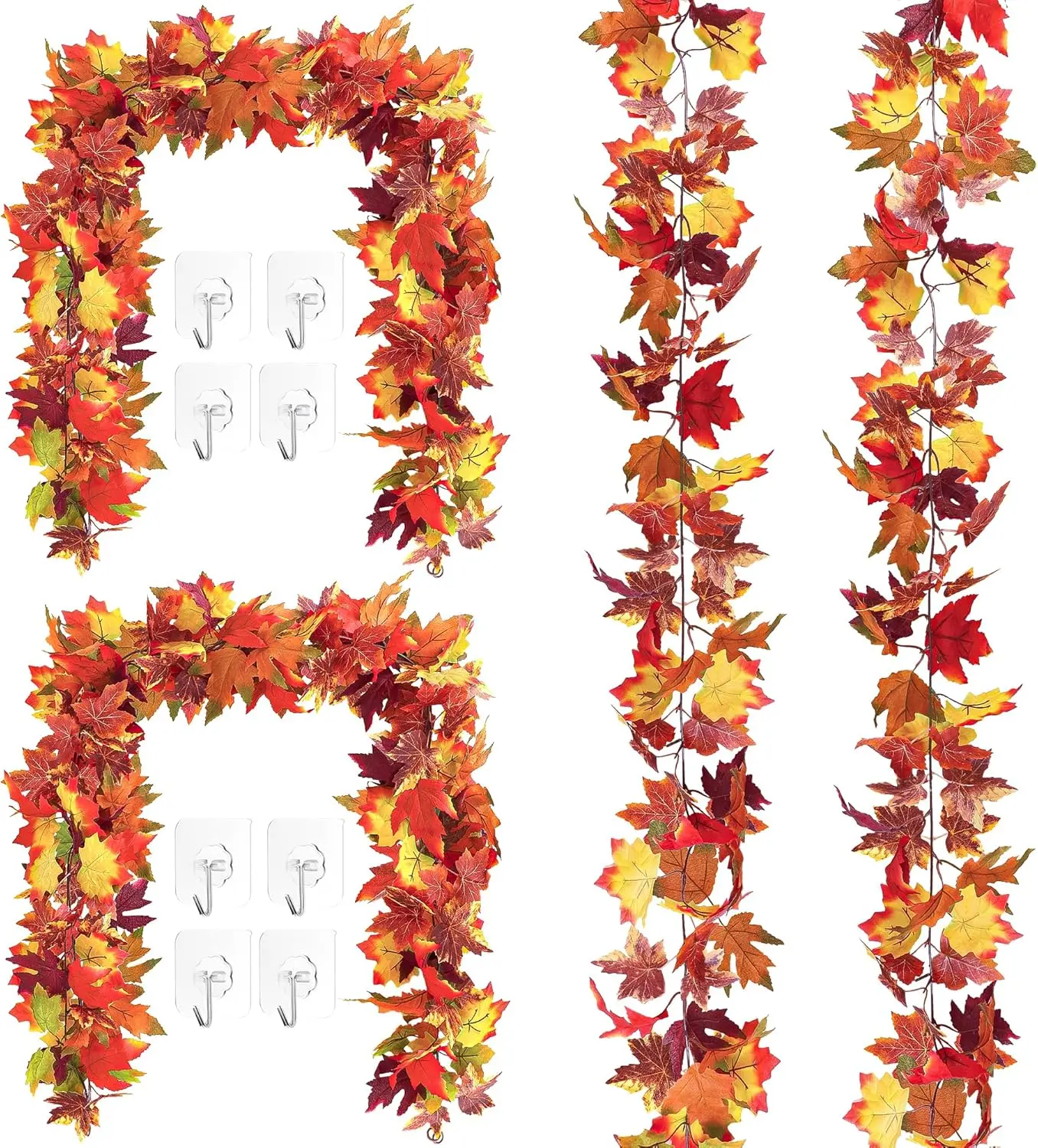 6-Pack PVC Artificial Fall Maple Garland - 11.8FT/23.6FT Options, 12 Hooks, Thanksgiving Home Decor for Fireplace Mantle, Wedding Arches, Kitchen & Home Accents