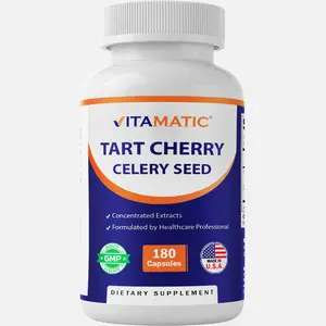 Vitamatic Tart Cherry 20X Extract with Celery Seed 10X Concentrated Extract - 180 Veg Capsules, US Dietary Supplement (Nutrition, Antioxidants, Vegetarian Vitamins Supplements) - Vegetarian, Non-GMO, Gluten Free