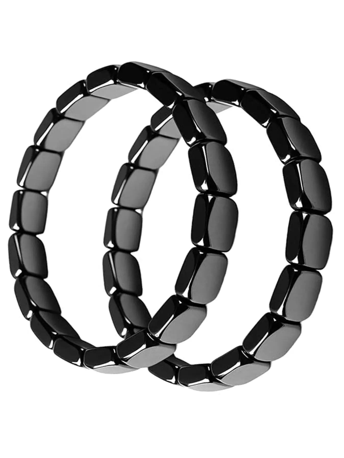 Natural Hematite Bracelet for Men, Lucky Stone Bead Chain, Beaded Bracelet Set, Valentine's Gift, Elastic Bracelet Set of 2, All Seasons Jewelry