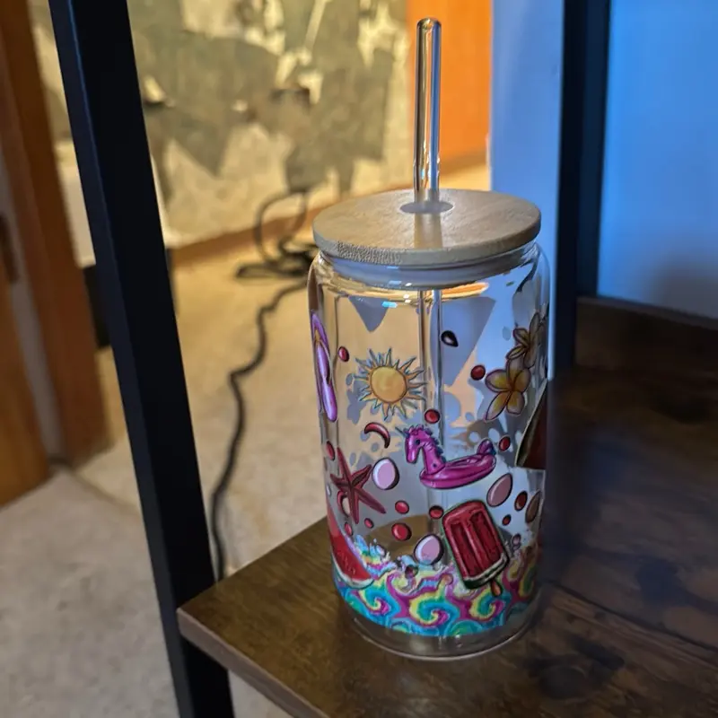 16 oz glass cup with bamboo lid and glass straw