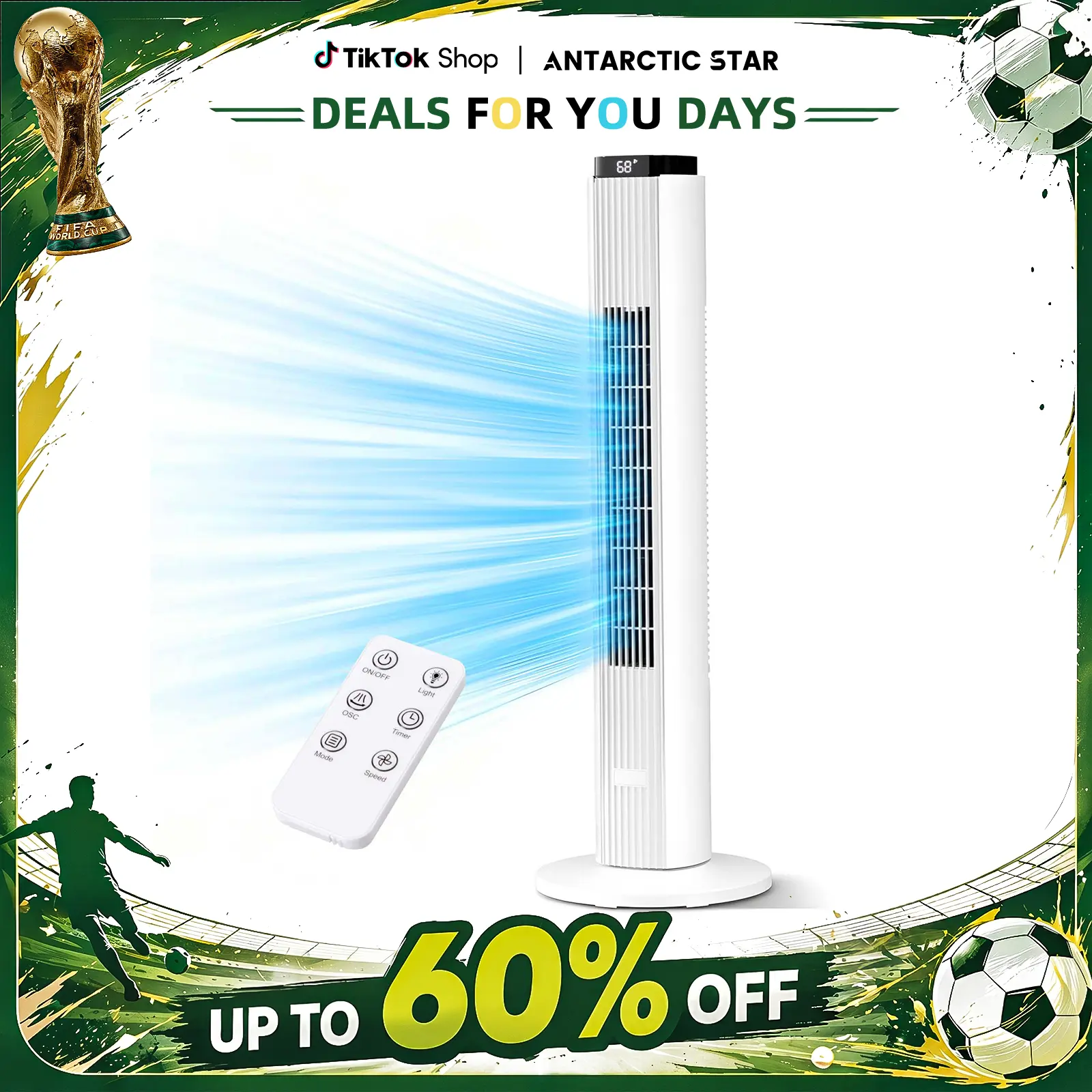 [DealsForYouDays]【NOT AC】Antarctic Star 37 Inch Tower Fan - Portable Electric Oscillating Fan,LED Display With Touch And Remote Control, Quiet Operation, 6 Speed Settings & Timer Function, Bladeless Floor Standing Fan for Bedroom, Office & Indoor su