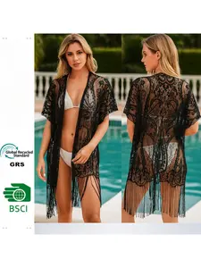 Luxury Lace Crochet Beach Cover Up Shawl for Women Lightweight Summer Scarf Wrap with Fringe Trim Perfect for Travel Vacation Resort Poolside and Beach Outfits