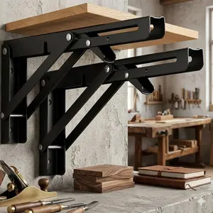 Heavy Duty Adjustable Wall Mount Shelf Brackets Set, Foldable Rustproof Space Saving Kitchen Storage Rack, Easy Install Corrosion Resistant Industrial Grade Extendable Shelf Support for Indoor Outdoor Use, Wall Mounted Shelf
