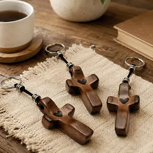 3Pcs Pocket Wooden Cross Decorations-Cross My Heart | Encouragement Gift Wooden Cross Key Chain Fingertip Stress Relief Gifts Pocket Small Cross Christmas Gift Handheld Wooden Cross Key Chain
