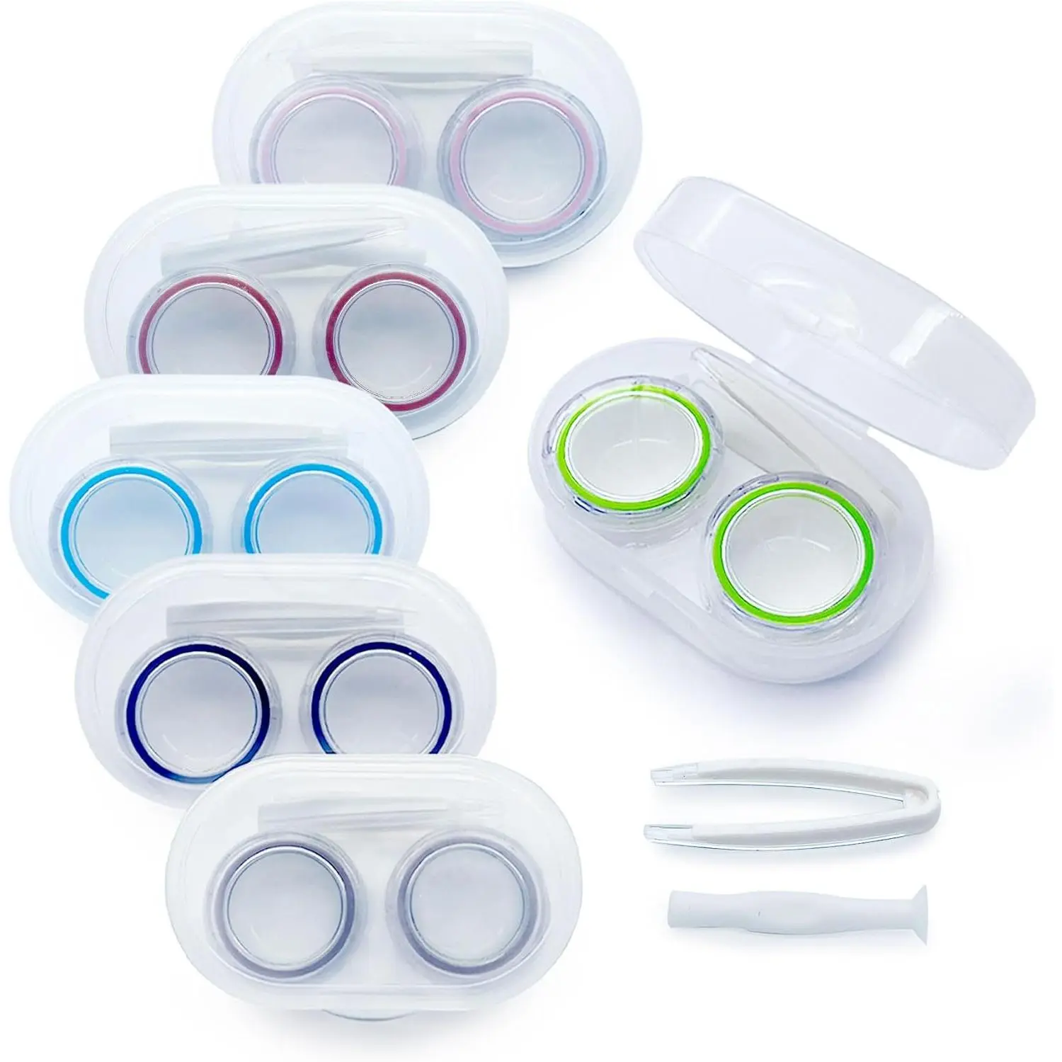 6-Pack Contact Lens Case Kit with Tool Set, Leak-proof and Transparent Eye Care Accessory for Travel/Office Storage, Plastic