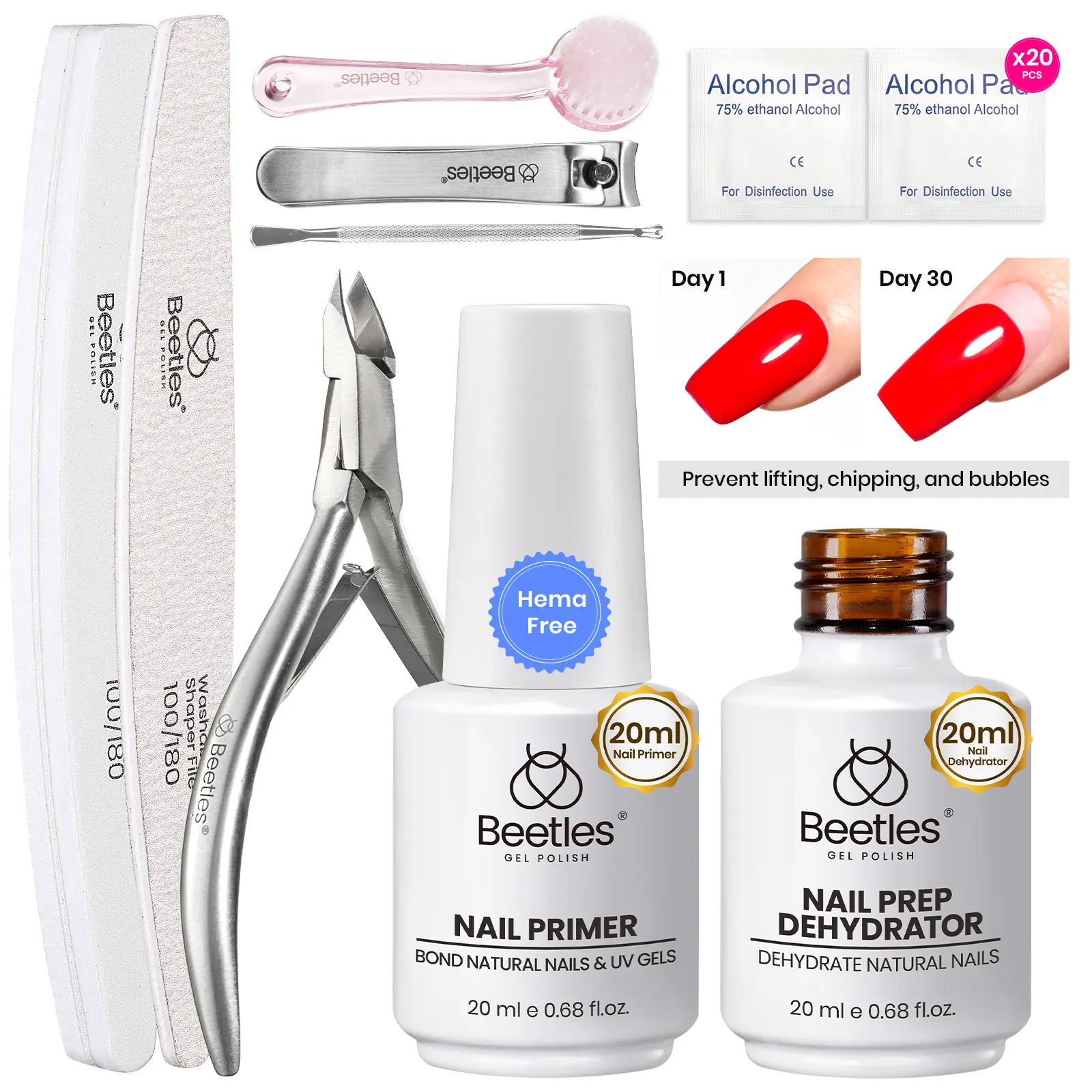 Beetles Hema-Free Nail Prep Kit Nail Dehydrator and Primer Nail Care Tool Kit Acid-Free Dehydrate Bond Primer with Manicure Tools for Polish Cutics  #TikTokShopBacktoSchool