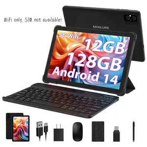 POWMUS 10.1-inch Android 14 Tablet Bundle, All-in-One with Keyboard, Mouse, Stylus, Case & Cable, 6GB Native RAM (Supporting 12GB Expand) + 128GB ROM (1TB Expandable Max), Dual WiFi + BT 5.0, GPS, 8000mAh Battery, WiFi-Only Tablet, Perfect for Work, Study