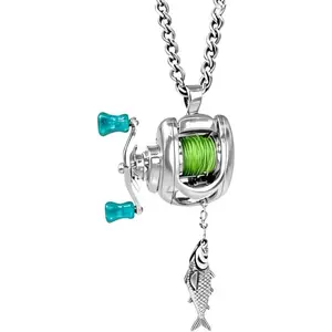 Functional Rotating Mini Fishing Reel Necklace – Real Moving Line Guide Pendant for Fishermen, Anglers & Fishing Enthusiasts