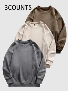 men's solid drop shoulder suede sweatshirt, casual regular fit long sleeve round neck pullover for fall & winter, men's clothes for daily wear, trendy clothes, going out tops, menswear