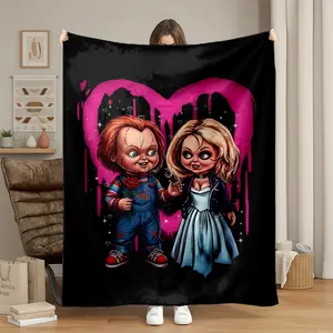 1pc Chucky & Tiffany Bride Theme Flannel Blanket, Ultra Soft Lightweight Cozy Throw for Adults, No Shedding Anti-Pilling, Perfect for Bedroom, Living Room, Car, Outdoor Picnic, Office Nap, Cre, Throw Blanket Couple