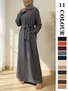 Muslim Sleepwear Dress, Pure Color Nida Fabric Long Skirt [with Pockets] [Waist Belt Included] [11 Colors] [5 Sizes] Elegant Classy Modest Dresses Ramadan Clothing [not included Hijab]
