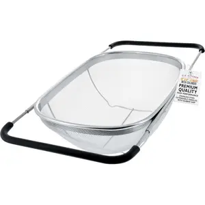 U.S. Kitchen Supply Stainless Steel Colander Strainer - 6-Quart Collapsible Colander with Expandable Rubber Handles - Rectangular Sieve, Fine Mesh Stainless Steel Strainers and Colanders for Kitchen