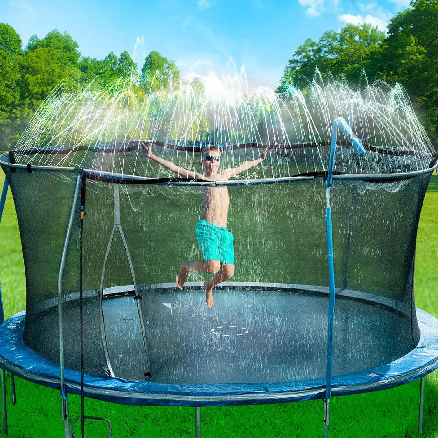 rampoline Sprinkler for Kids, Outdoor Trampoline Water Sprinklers, Backyard Summer Water Toys, Outside Trampoline Accessories for Yard Backyard Water Fun (39ft)