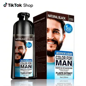 Nomore&Beard Men's Natural Black Beard Hair Dye Color Shampoo Permanent Darkening Hair Coloring 200ml Plant Extracts Non-Damaging