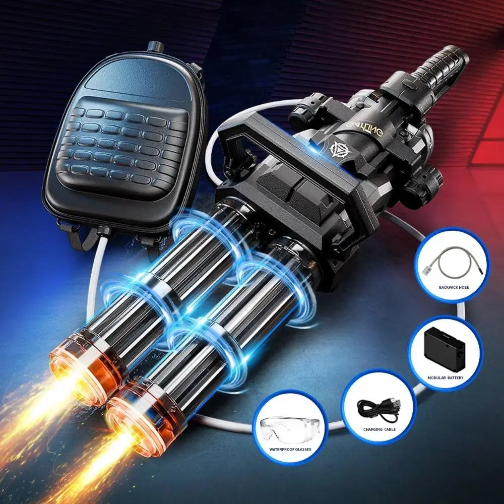 Gatling Electric Water Gun for Adults & Kids, Dual-Barrel, Up to 49FT Most Powerful Automatic Squirt Gun with LED Water-Sensor, Large Water Tank & Battery, Outdoor Toy, Summer Toys for Parties