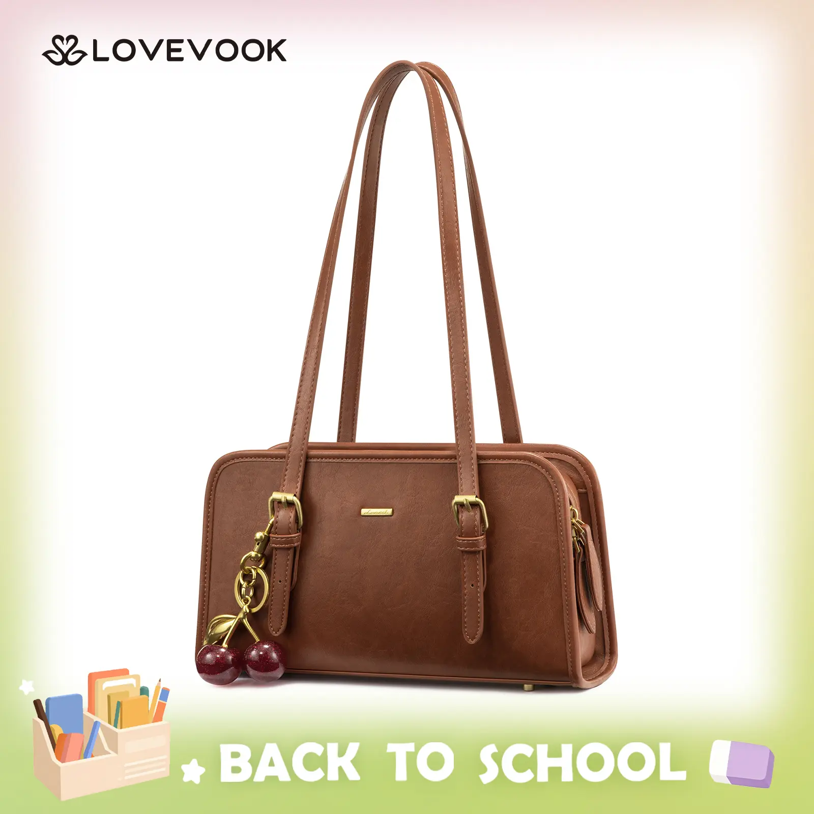 LOVEVOOK Swing Zip Shoulder Bag Small Purses for Women Trendy Handbags Mini Vintage Hobo Clutch with Cherry Pendant Lightweight Retro and Elegant Suitable for Daily Outings Shopping and Leisure