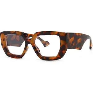 Fashion Oversized Square Thick Frame Blue Light Glasses Unisex for Women & Men Computer Gaming Ready High Quality Eyewear Leopard Pattern Eyeglasses