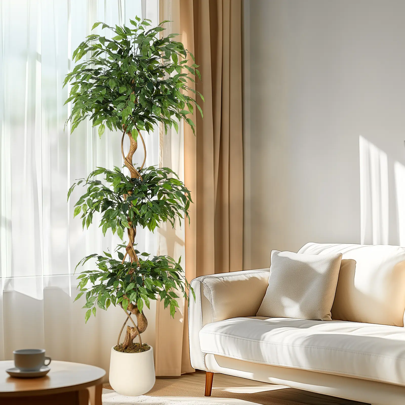 6ft Height Faux Ficus Tree with Adjustable Branches & Silk Leaves - Fake Plant Decoration, Lifelike Decor Plant for Home Office Indoor Modern Decor, Lightweight Wood Ornament, Perfect Housewarming Gift