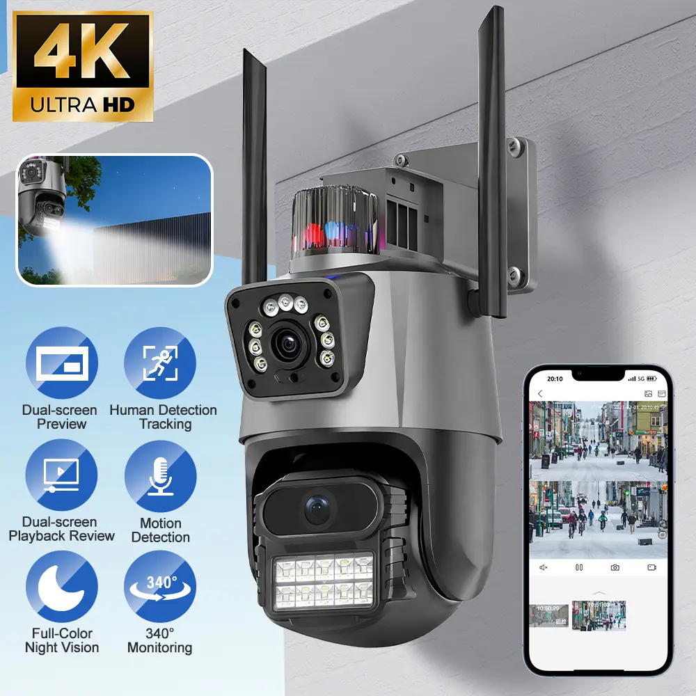 【Summerfinds】4K Dual-Lens WiFi Security Camera, Outdoor PTZ Camera with Dual-Screen Display, AI Human Tracking, Full-Color Night Vision, Two-Way Audio, Waterproof Home Surveillance System Home Security Cctv Wireless Security Camera System