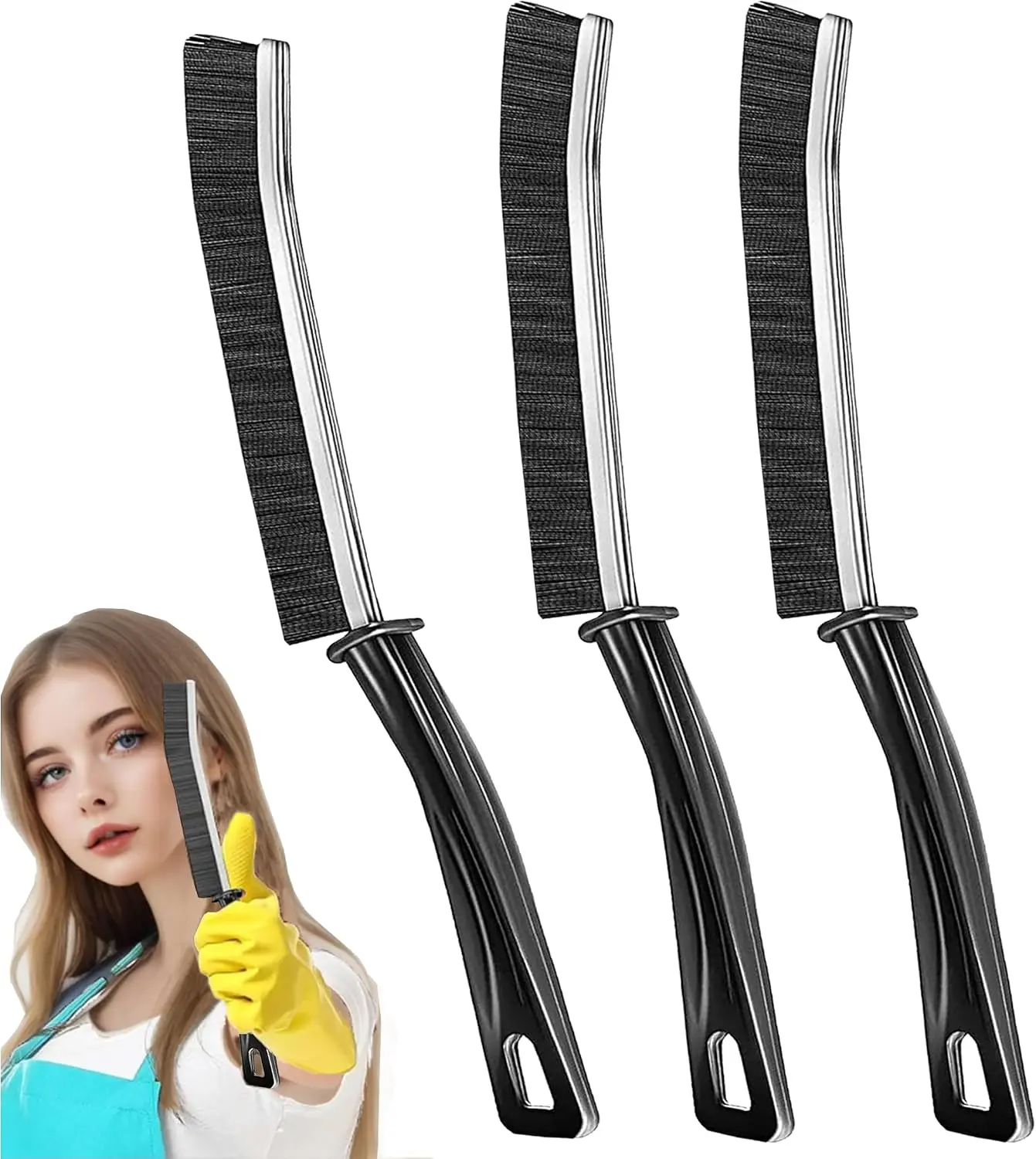 3 Pcs Plastic Hard-Bristled Crevice Cleaning Brush Set, Durable Construction Convenient Set with Ergonomic Handle, Multifunctional Thin Gap Scrub Tool for Household Use Kitchen Gadgets, Bathroom Accessories