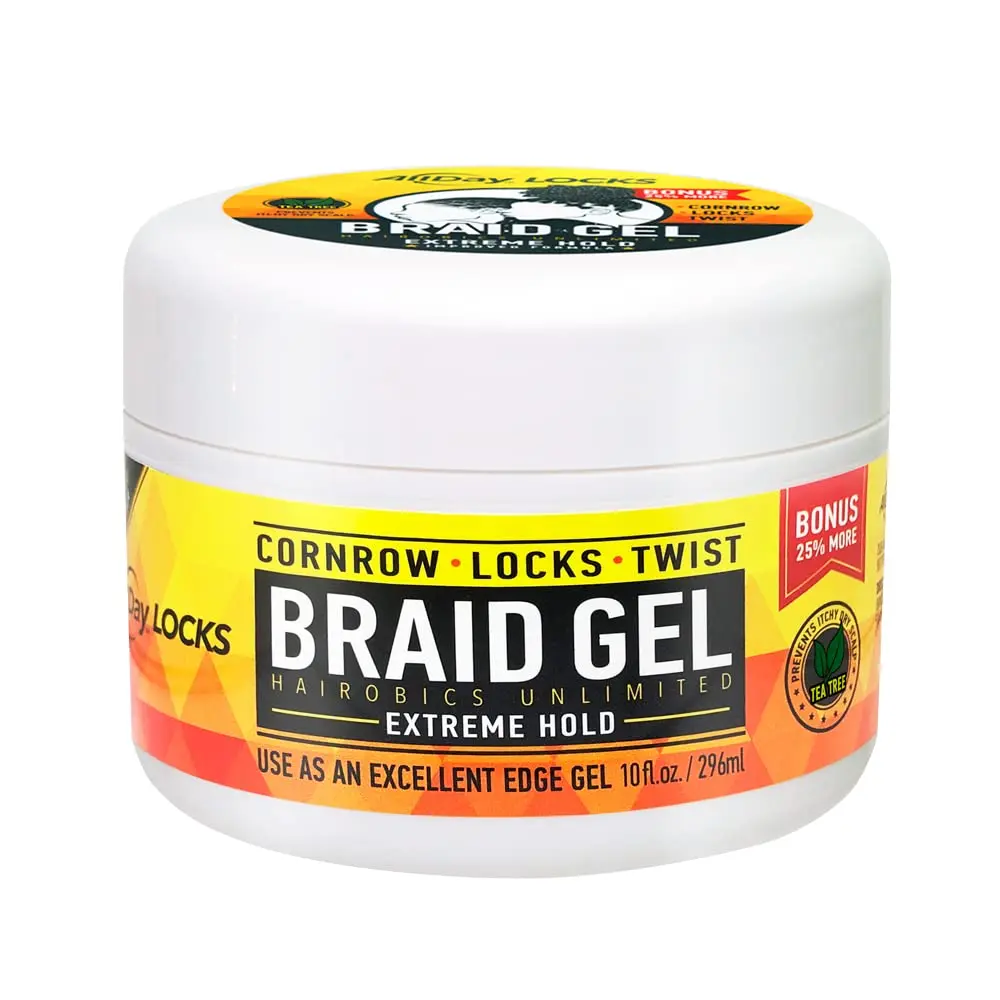 ALLDay Locks Braiding Gel - 10 oz Haircare Styling Product with Tea Tree Oil, Extra Strong Hold, Frizz-Free Styling, Long-Lasting Frizz Control
